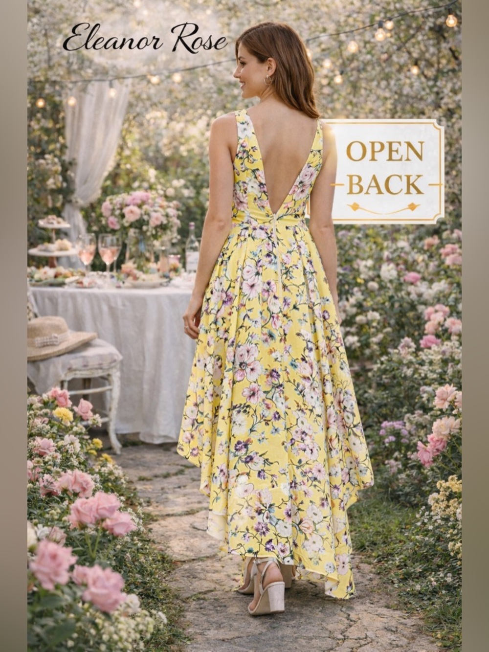 Eleanor Rose Yellow Pleated High Low Sundress